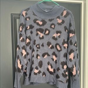 Maternity Leopard Print Blue and Pink Sweater